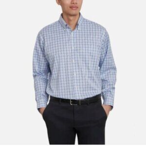 NEW Kirkland Signature Mens 16x32/33 Traditional Fit Non-Iron Dress Shirt Blue